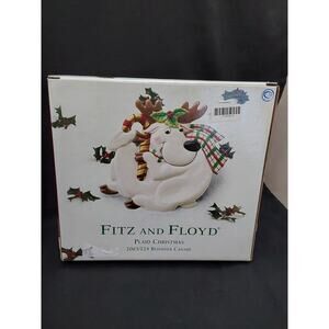 Fitz and Floyd Raindeer plaid Christmas Canapé Plate New in Box